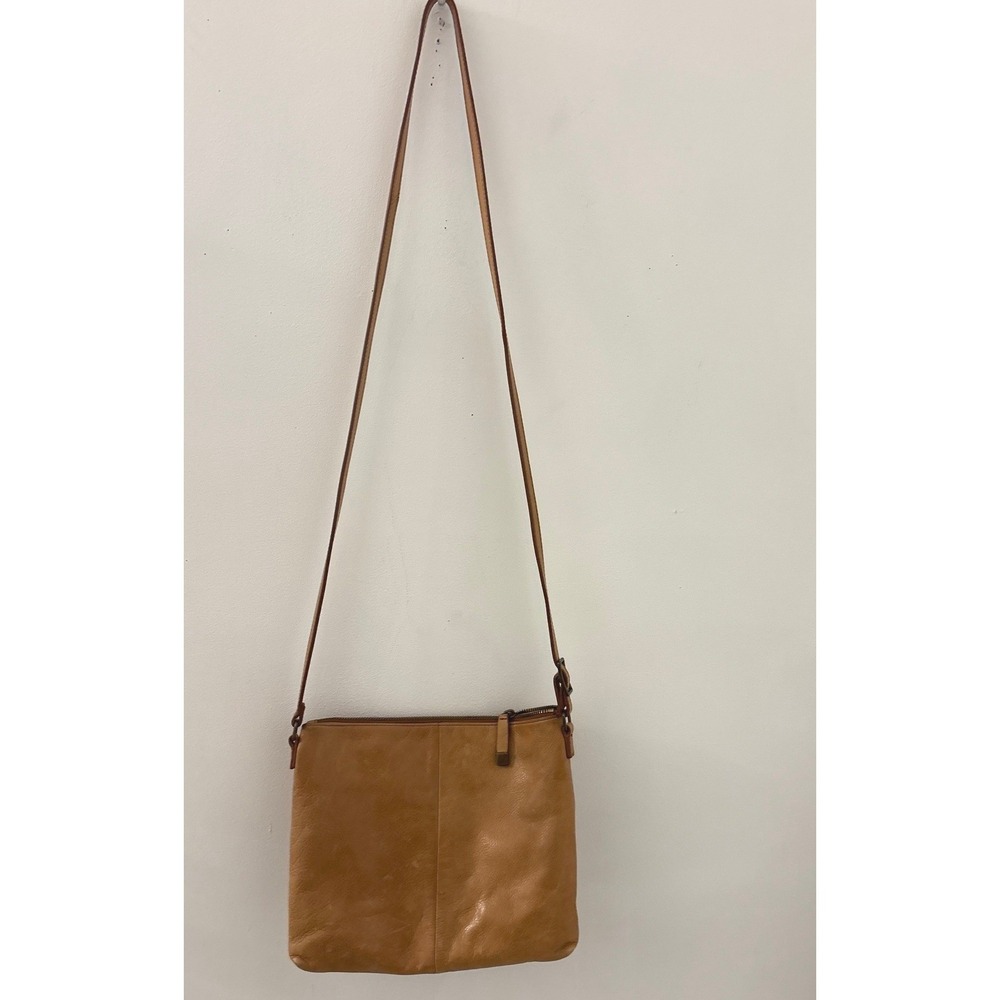 Margot New York Tan Leather Crossbody Bag Slim Zip Top Shoulder Bag Bohemian